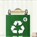 Ilustración de un envase ecológico con símbolo de reciclaje.