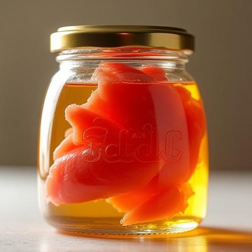 Frasco de cristal con ventresca de atún rojo en aceite de oliva.