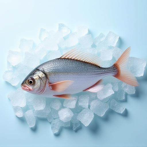 Una corvina salvaje fresca sobre una cama de hielo.